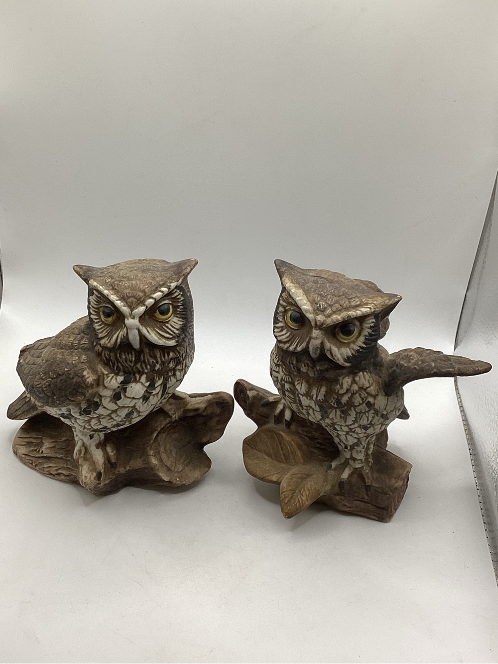 vintage Homco #1114 Set of 2 Horned Owls great condition